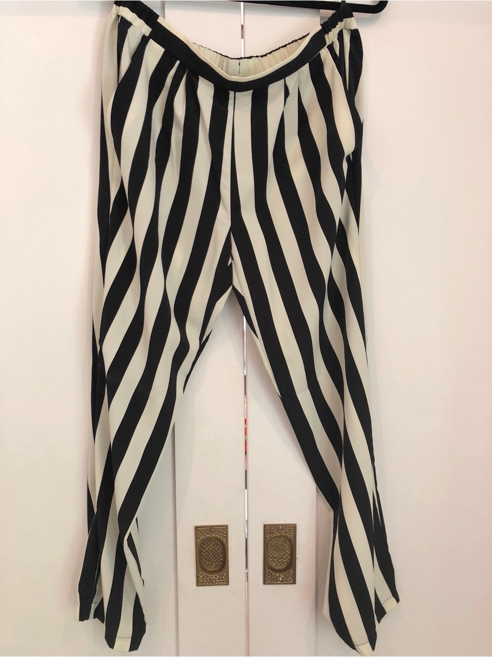 Striped black and white jogger style pants